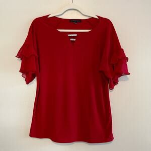 Atelier 29 Size L Red Blouse Embellished V-Neck Short Sleeves